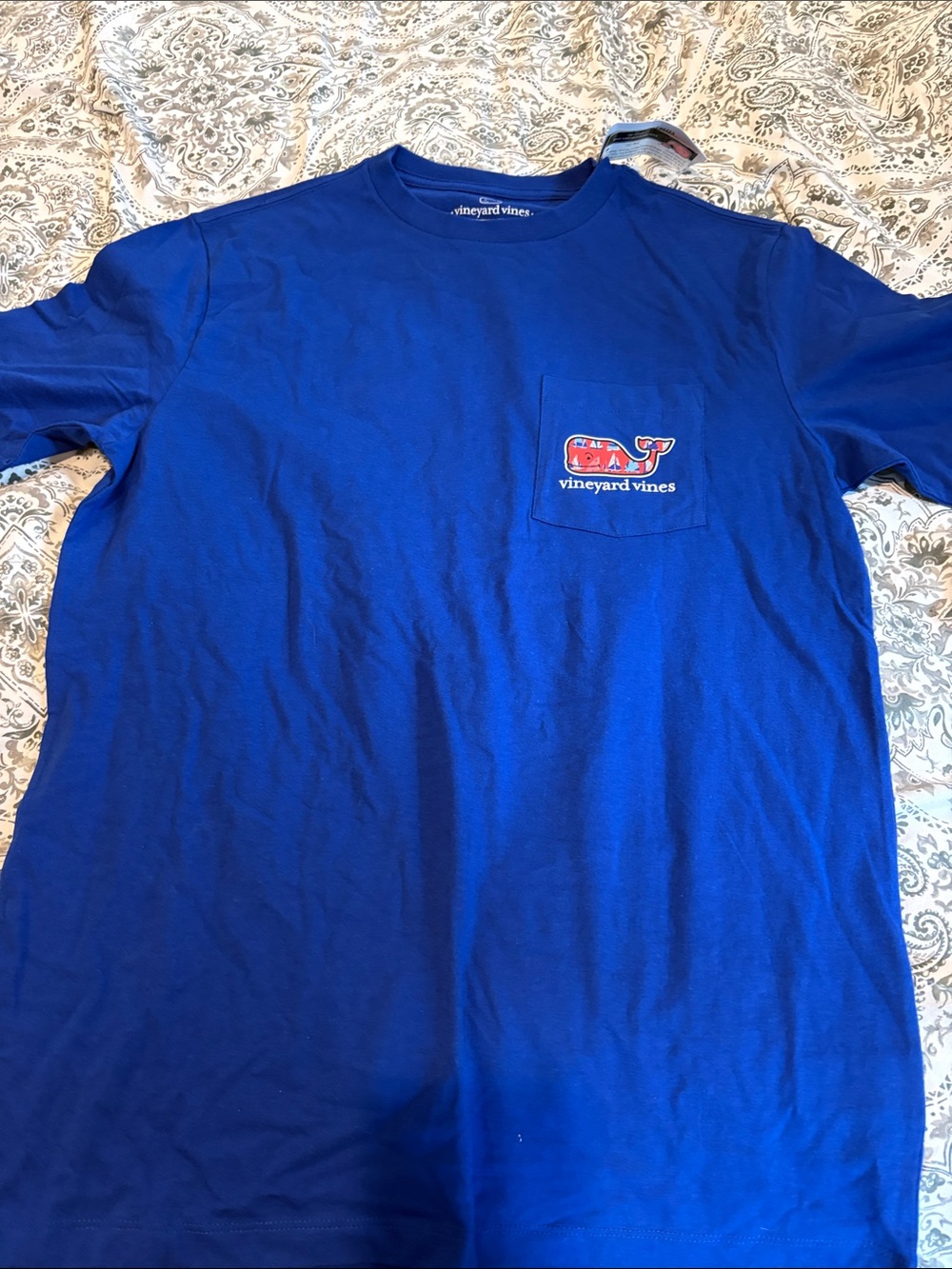 Vineyard Vines Blue Short-Sleeve Pocket Tee with Whale Logo